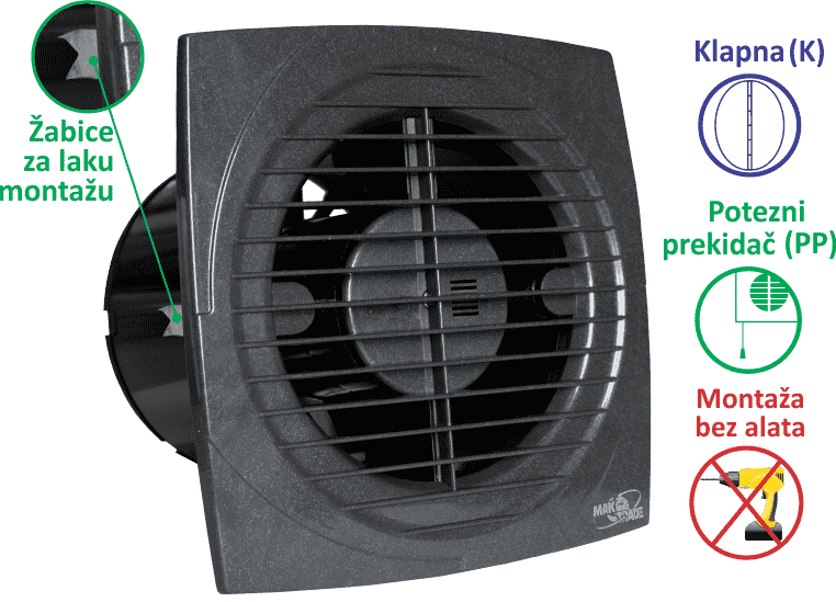 VENTILATOR KUPATILSKI MTG A100-PPK ANTRACIT