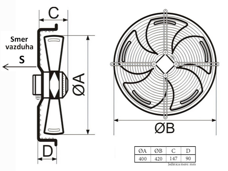 VENTILATOR AKSIJALNI fi 400 380V C YWF4D-400